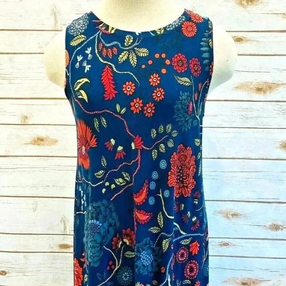 LOFT Women Sleeveless Knee Length Floral Multi Colored Loose Fit Dress Sz Small